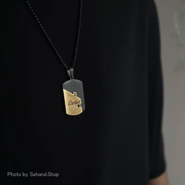 گردنبند مردانه استیل مشکی طلایی – cartier - Image 5