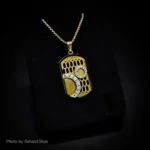 گردنبند استیل مردانه مدل Bvlgari طلایی مشکی