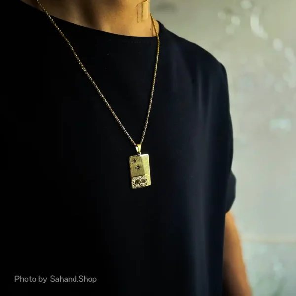 گردنبند استیل طرح Cartier مدل مستطیلی طلایی - Image 4