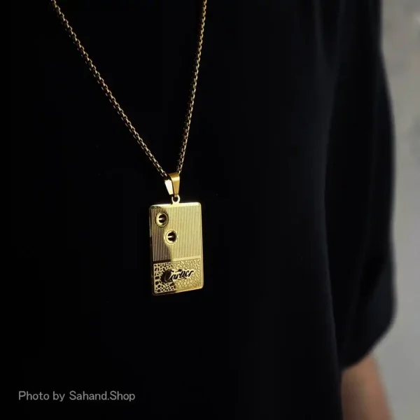 گردنبند استیل طرح Cartier مدل مستطیلی طلایی - Image 5