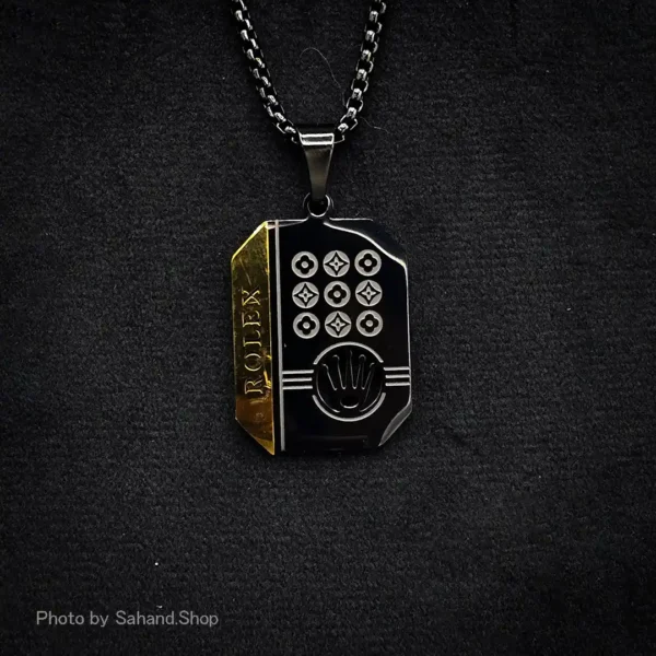 گردنبند مردانه استیل ROLEX – مدل مشکی طلایی لاکچری - Image 2