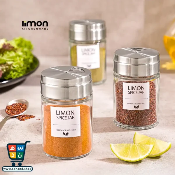 جا ادویه شیشه‌ای ۱۴۰ سی‌سی لیمون Limon با درب استیل - Image 3